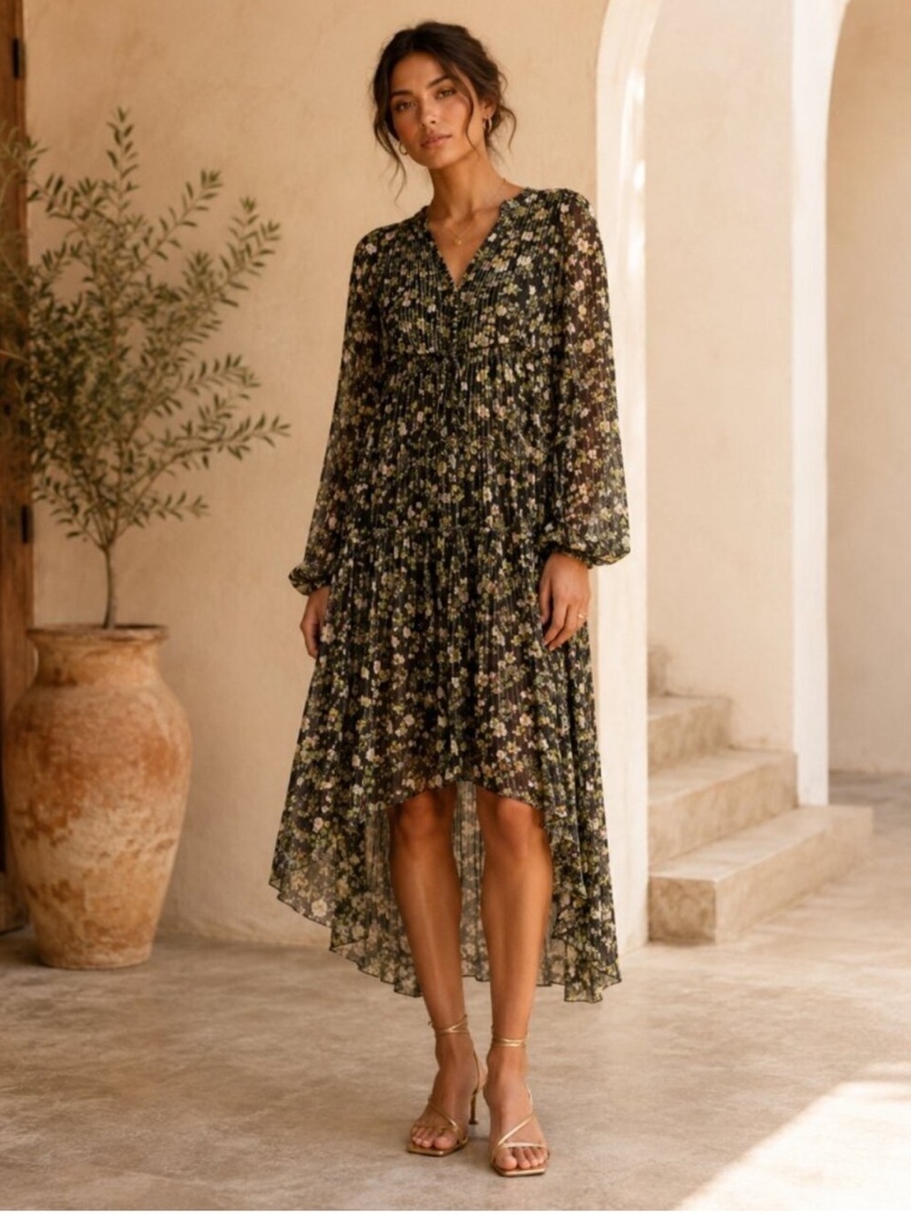 Rococo Sand Floral Green Dress | Large